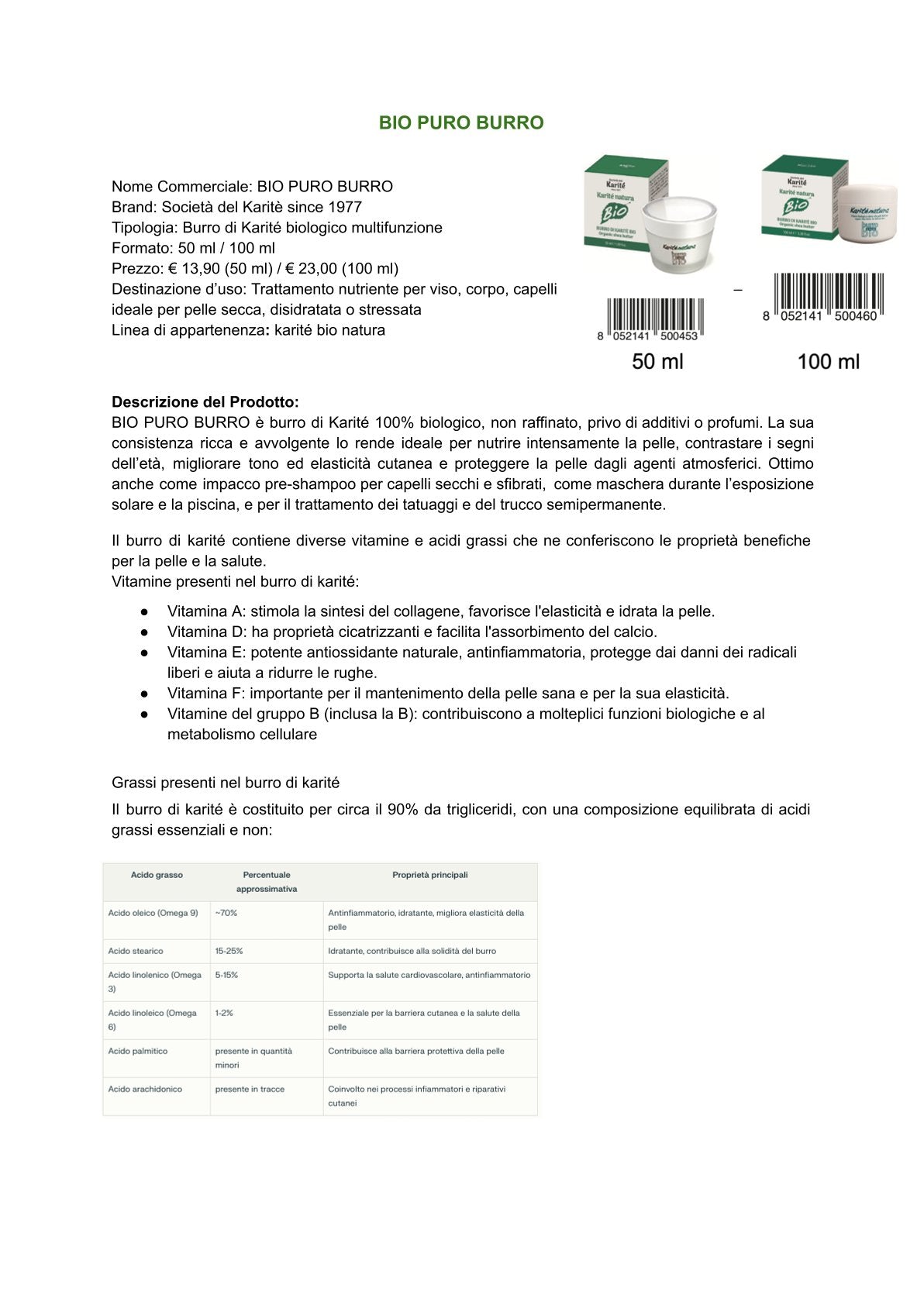 Karitè natura Bio - Burro puro (100 ml)