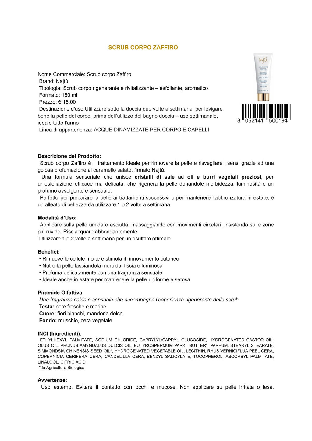 Najtù Zaffiro - Scrub corpo (150 ml)