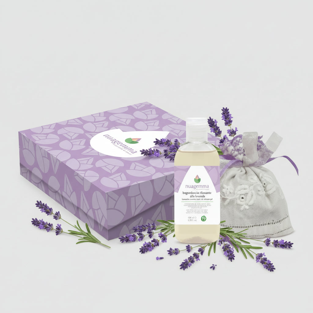 Nuagemma - Kit Bagnodoccia rilassante alla lavanda + Sacchetto con lavanda