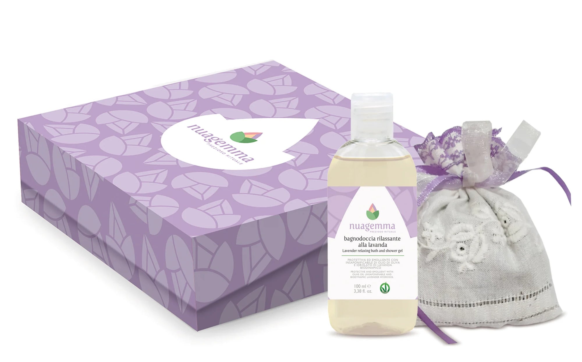 Nuagemma - Kit Bagnodoccia rilassante alla lavanda + Sacchetto con lavanda
