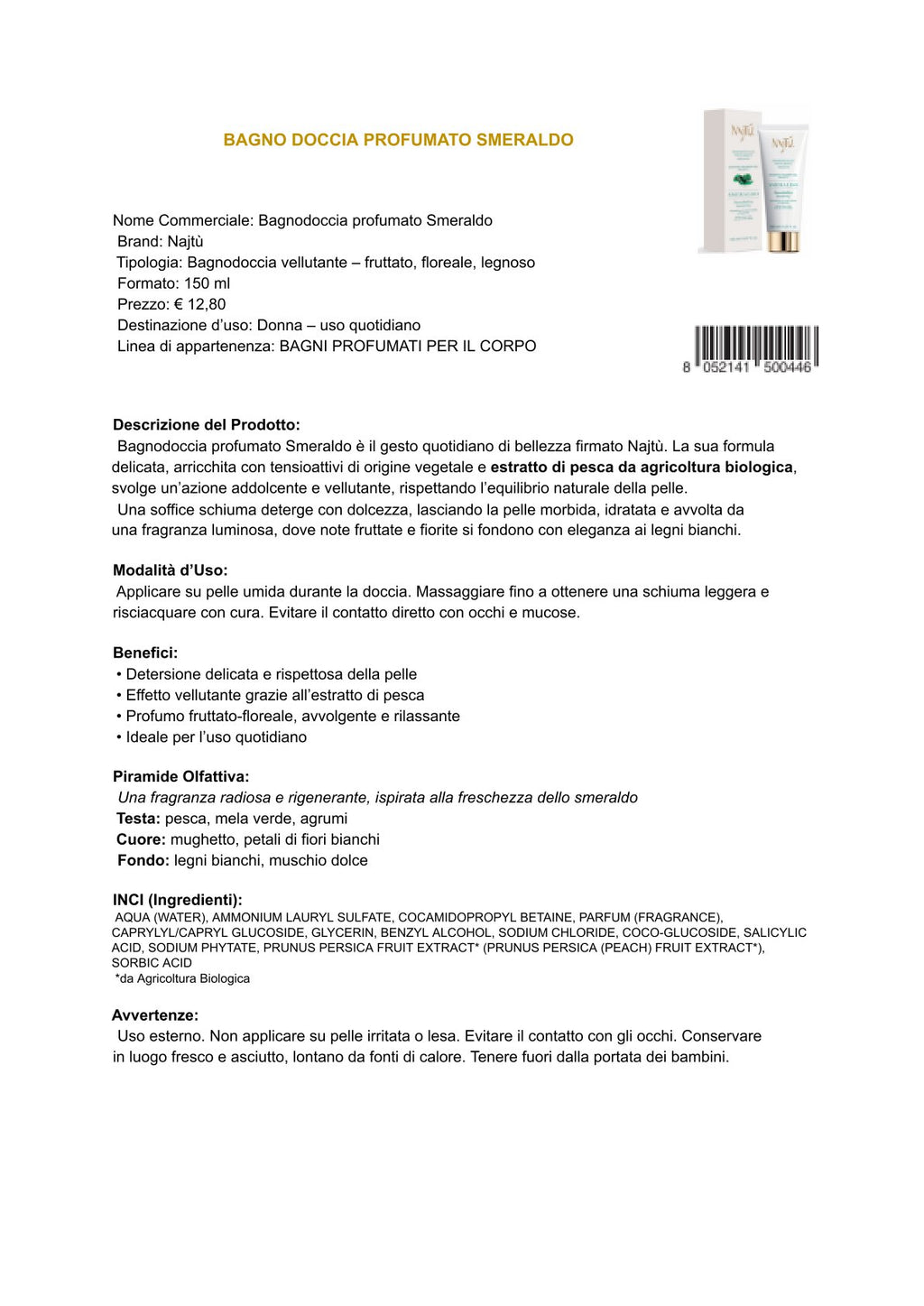 Najtù Smeraldo - Bagnodoccia profumato (150 ml)