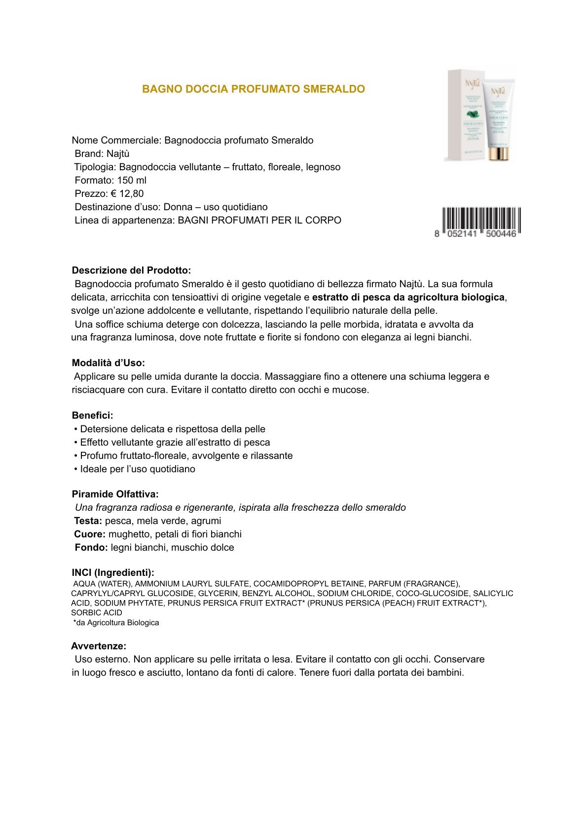 Najtù Smeraldo - Bagnodoccia profumato (150 ml)