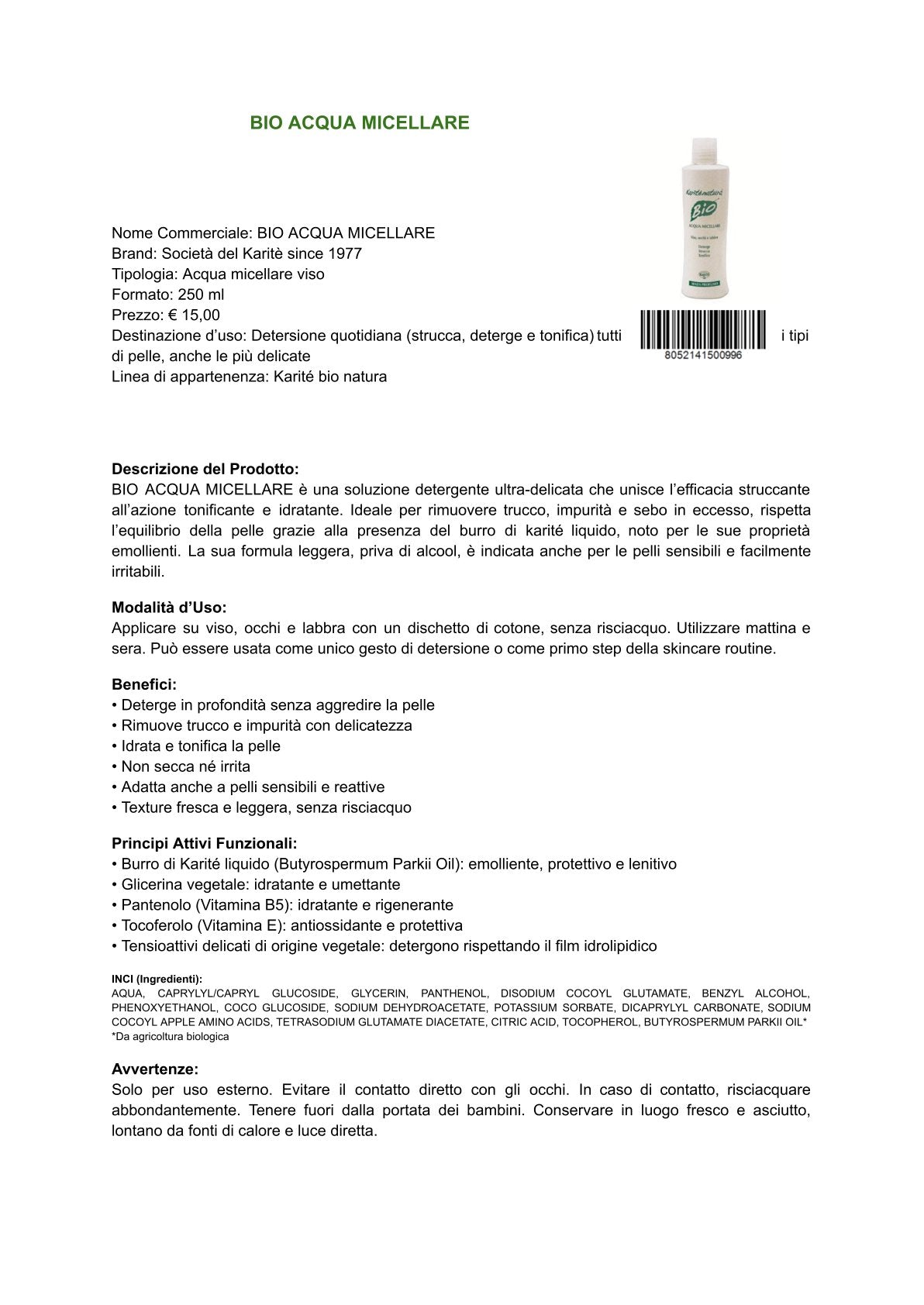 Karité natura Bio - Acqua micellare (250 ml)