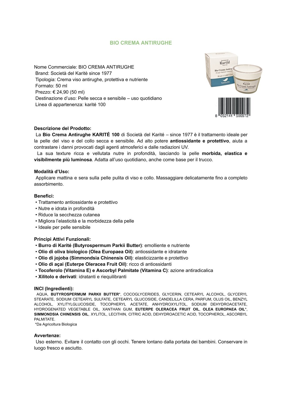 Karité natura Bio - Crema Antirughe (50 ml)