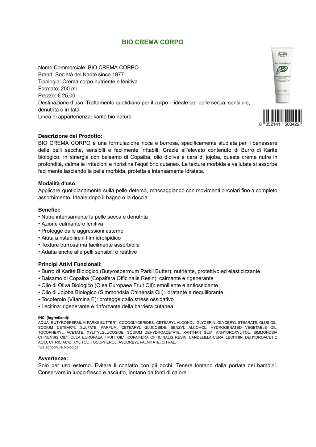 Karité natura Bio - crema corpo (200 ml)