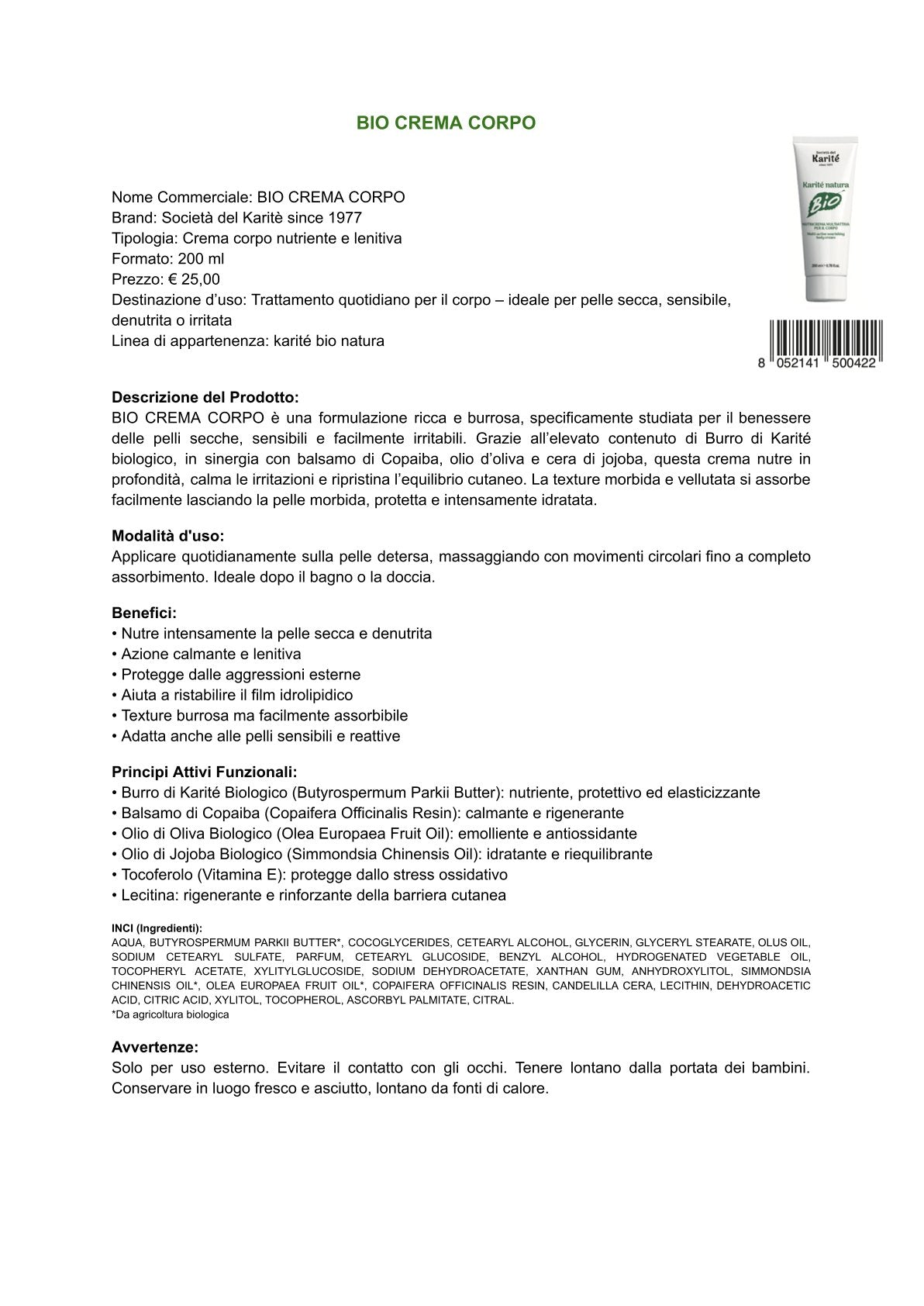 Karité natura Bio - crema corpo (200 ml)