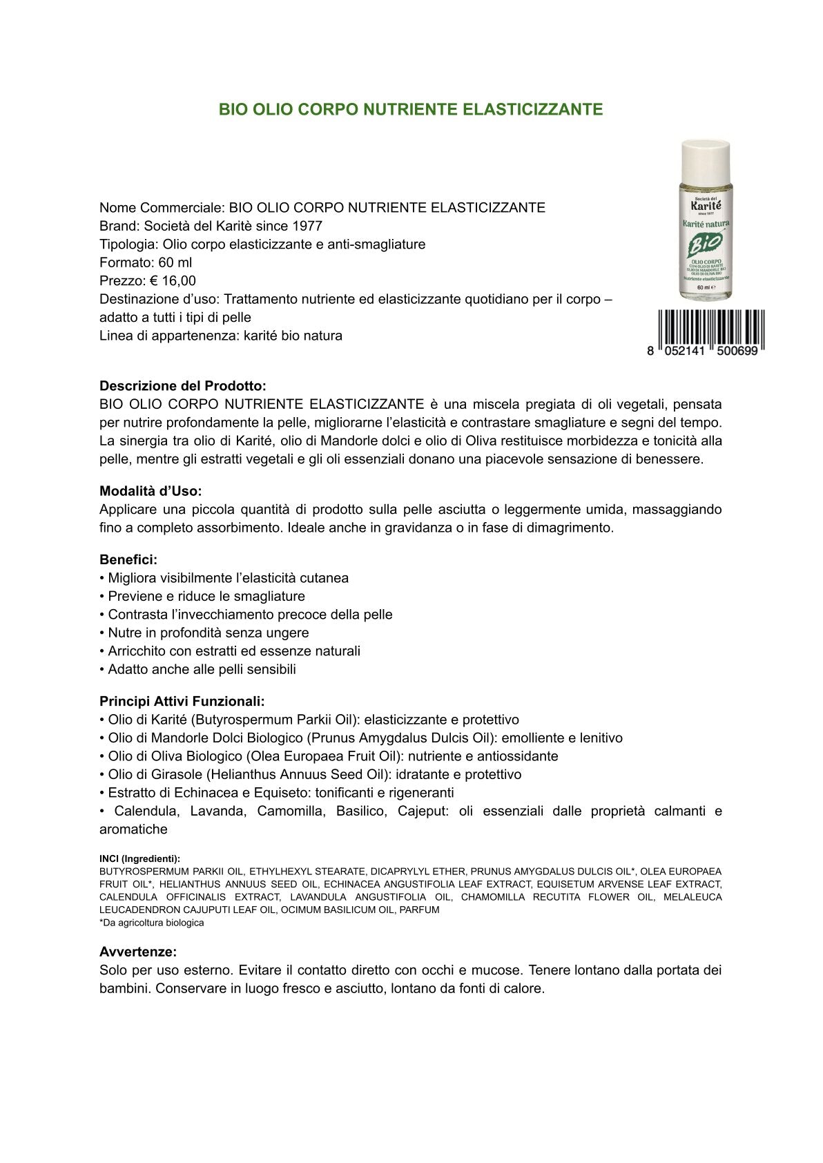 Karité natura Bio - Olio corpo (60 ml)