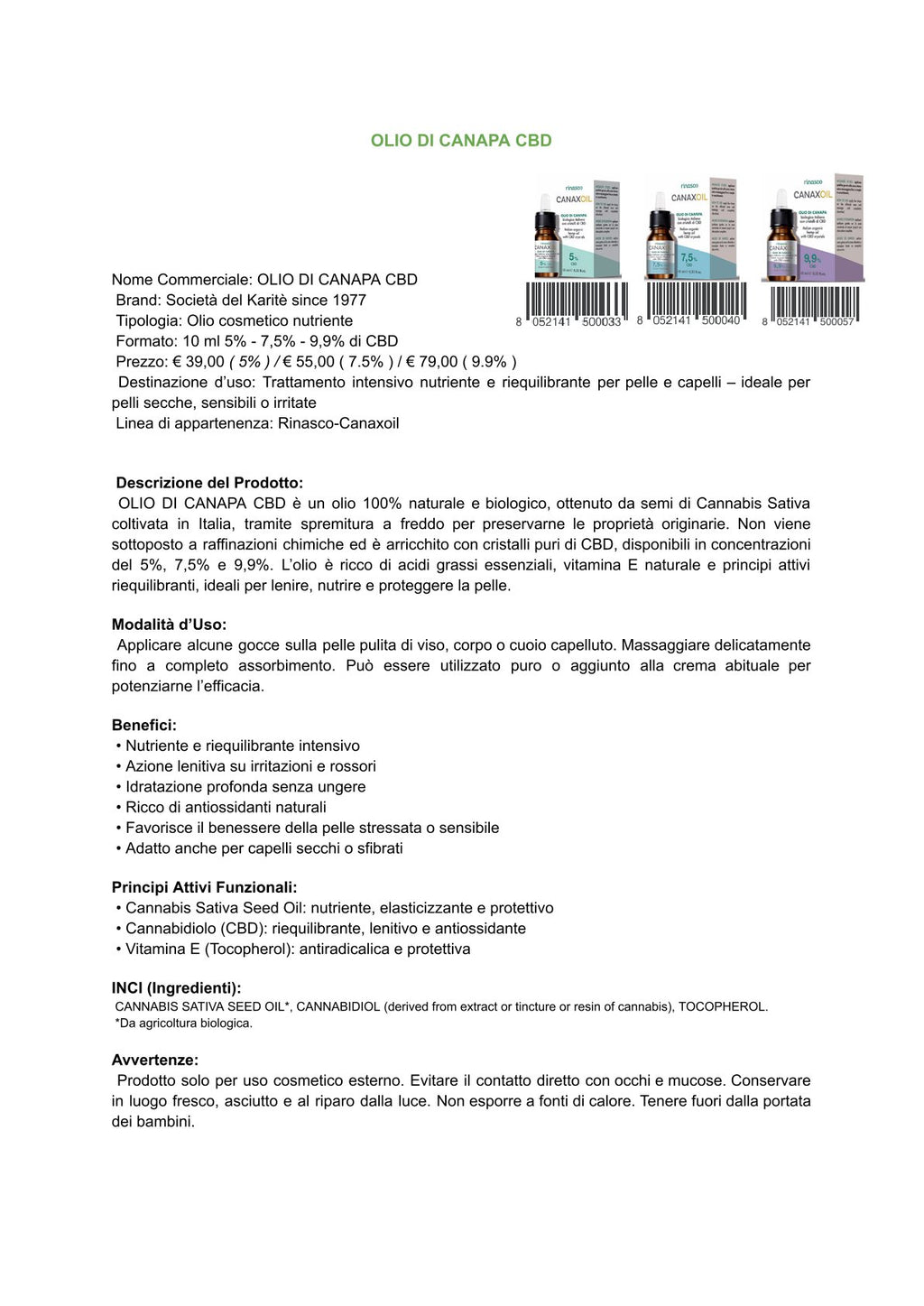 Rinasco Canaxoil - Olio Di Canapa 5% CBD (10 ml)