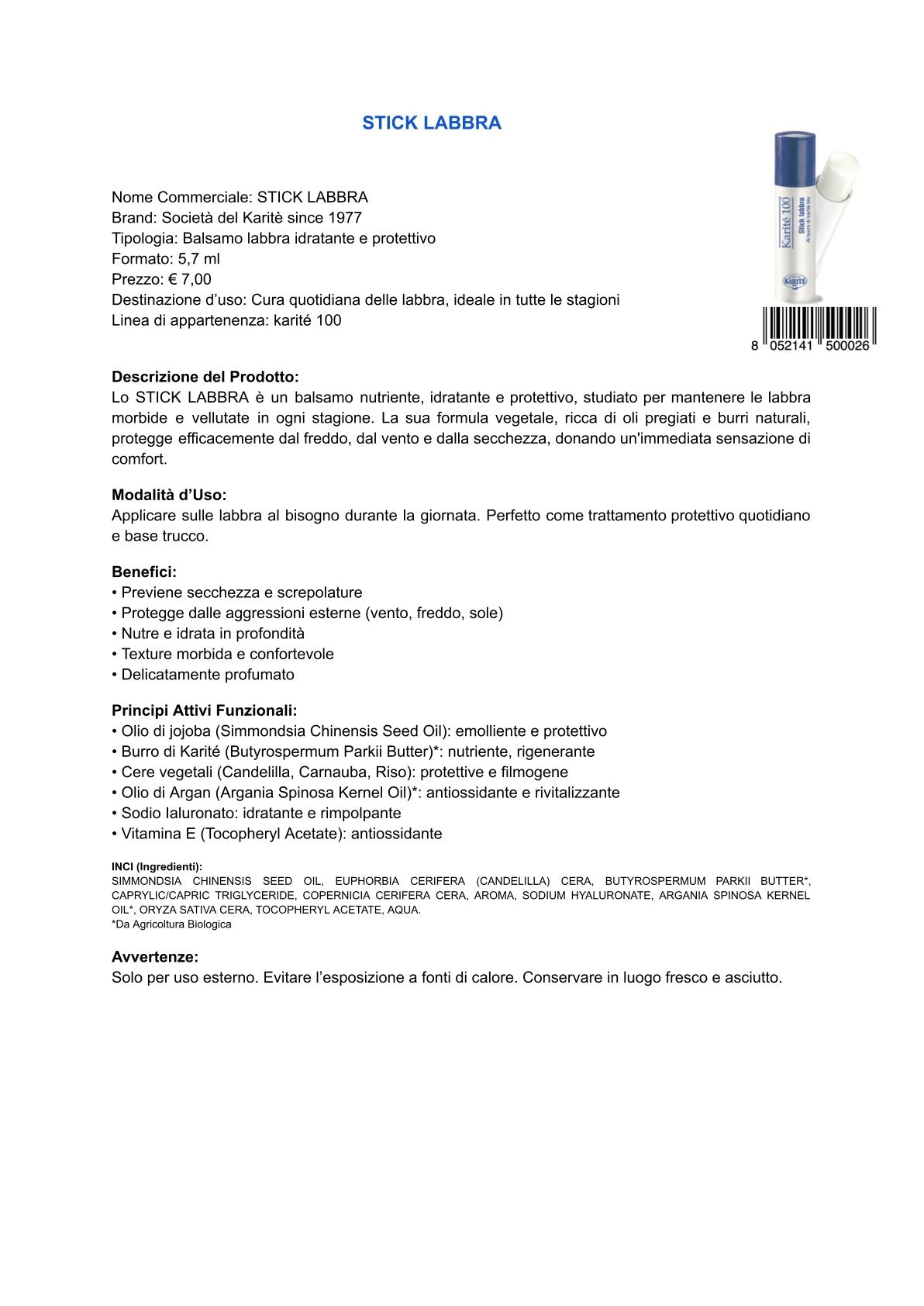 Crema Mani Karite' 100 E Stick Labbra