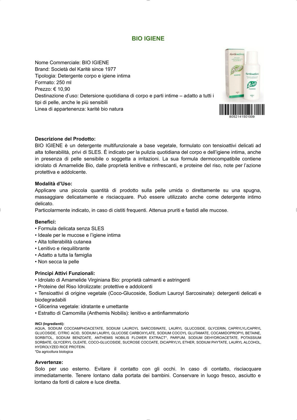 Karité natura Bio - Igiene (250 ml)