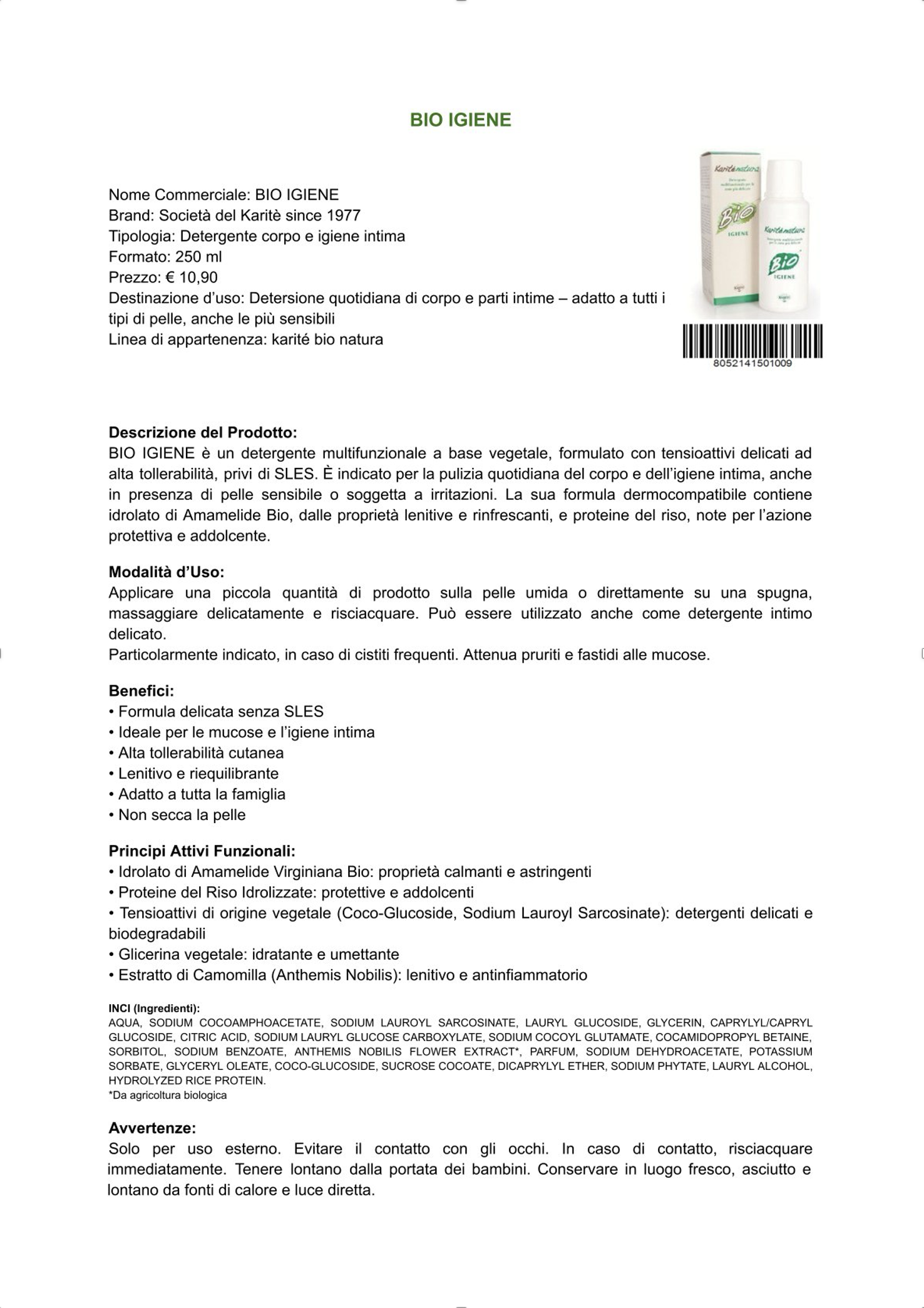 Karité natura Bio - Igiene (250 ml)