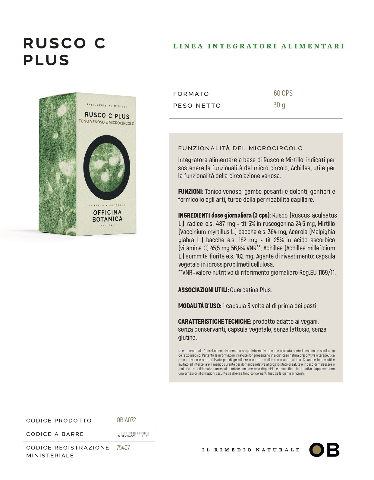 Rusco C Plus 60 capsule da 500mg p.n. 30g
